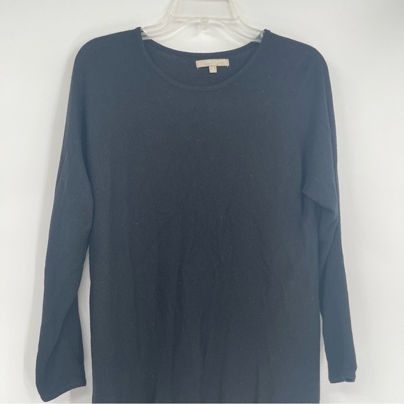 JOAN VASS Crewneck Sweater Top Black Size Medium 3/4 Sleeve Gold Zips At Hemline - Picture 4 of 10